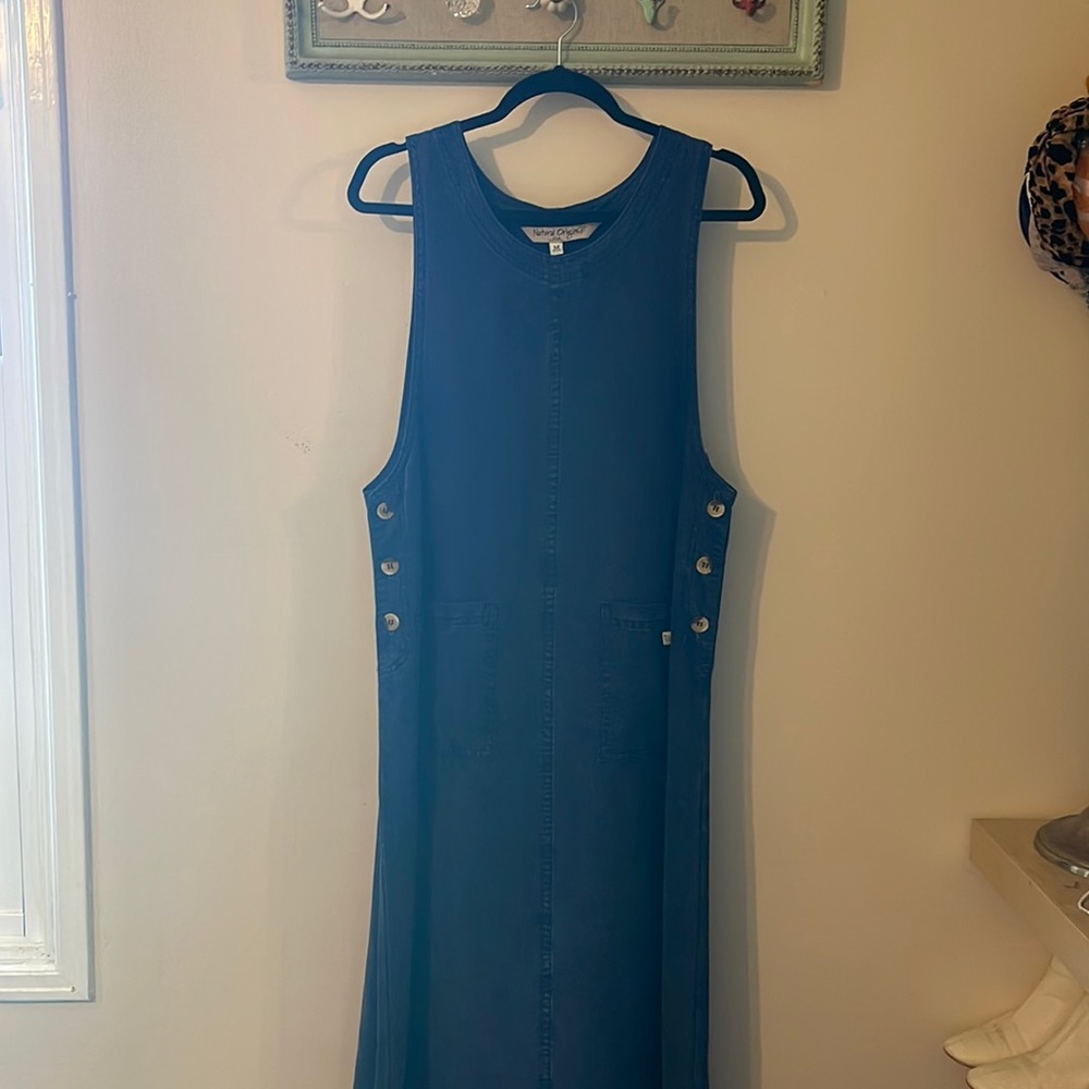 Natural Origins tencel overall style overall dress in blue size medium petite